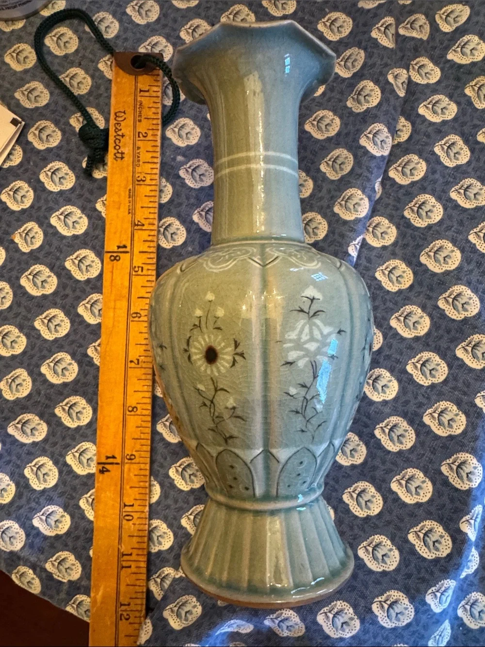 Celadon Green Floral Ceramic Vase - Brand Unknown